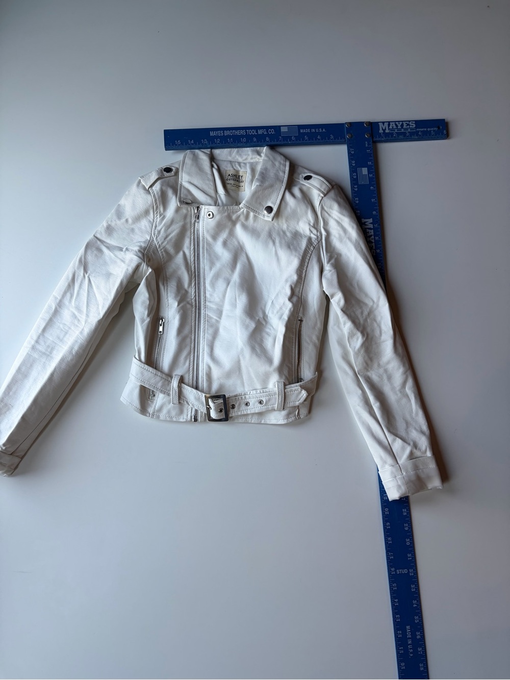 Ashley Stewart White Faux Leather Biker Jacket with Belt
